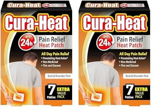 Cura-Heat Back and Shoulder Pain Heat patche | 7 Patches | Targeted Pain Relief | Pain Relief up to 24h | Penetrating Heat Action (Pack of 2)