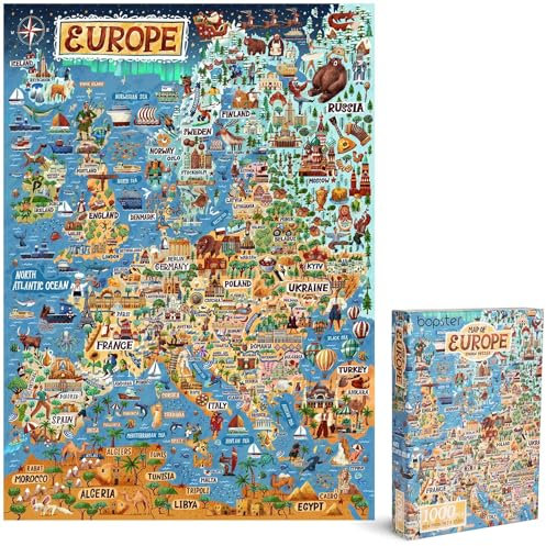 bopster Puzzle für Erwachsene, 1000 Teile Europakarte – Europäisches Puzzle, 1000-teiliges Puzzle für Erwachsene und Kinder – Geographie-Geschenke von bopster