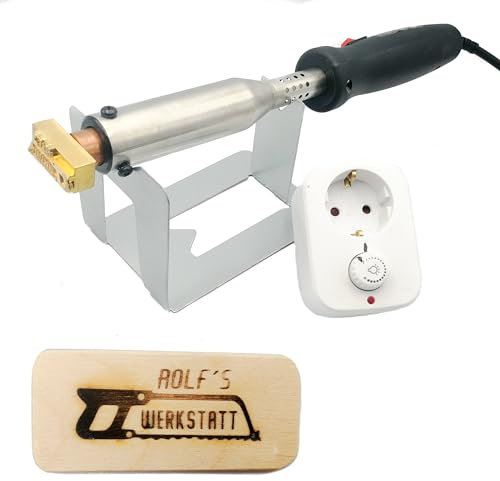 elektrischer Brandstempel mit deinem Schriftzug im Motiv Säge für Holz, Leder, Pappe - personalisiertes Brandeisen, individueller Brennstempel in 70 x 28 mm