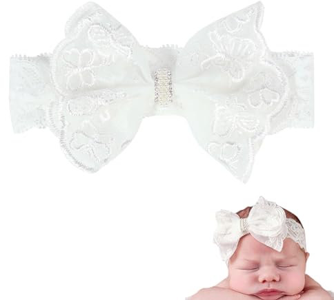 LEEQ Baby Haarband - Mädchen Haarschleife Weiß Spitze Bowknot Haargummi mit Schleife Baby Mädchen Kinder Stirnband