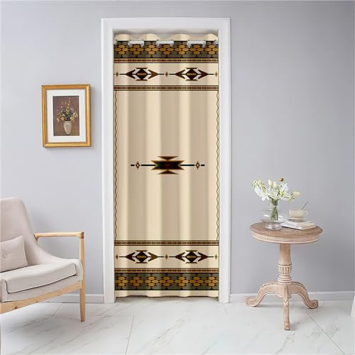 Odot Cortina de Puerta con Bohemio Marrón Vintage, Cortina Opaca Interior con Ojales, Termica Aislante, Cortinas de Privacidad para Cenador, Ventana, Salón, Cocina, Armario (80x180cm,Color A)