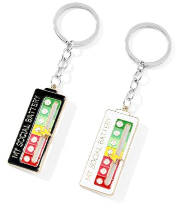 shilipu Lot de 2 porte-clés amusants « My Social Battery » pour une humeur sociale pendant 7 jours - Porte-clés d'expression d'humeur - Porte-clés de batterie sociale pour expression personnelle -
