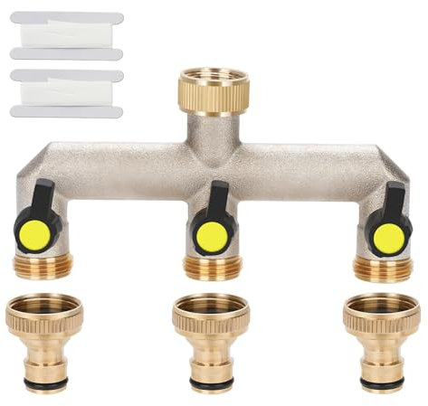 nutmanel 3/4 Pouce Répartiteur à Trois Voies avec vannes à Boisseau sphérique,Robinet Distributeur,Laiton Tuyau Adaptateur Distributeur Arrosage Connecteur pour Famille,Jardin, Jaune