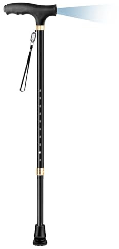 Bastón para hombre de altura ajustable, OOCOME Extensible con luz de aluminio, bastón para mujer, altura ajustable, bastones ajustables con pie de goma y correa de mano, regalo para el Día del Padre