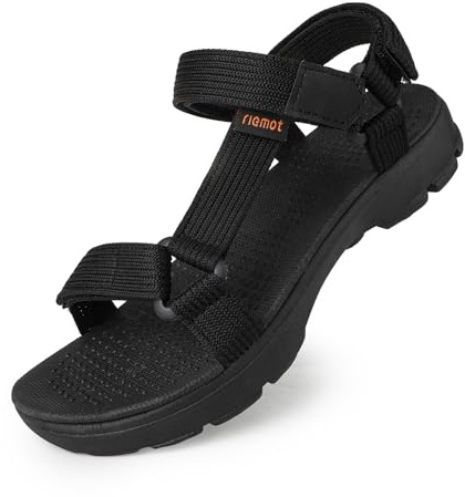 riemot Sandali Sportivi da Donna Uomo per Esterno, Trekking e Tempo Libero, Sandalo Comode, Antiscivolo, Leggere e Regolabili, Estive Scarpe per Escursionismo, Spiaggia e Attività Outdoor, Nero, 43EU