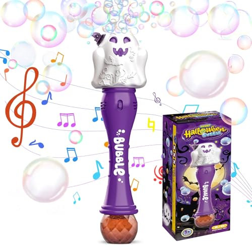 PANACARE Halloween Seifenblasenstab, Elektronische Kürbis Seifenblasenmaschine für Kinder 10000+/Blasen mit Seifenblasenlösung/Licht/Musik, Kinder Geschenk für Halloween Decor/Party
