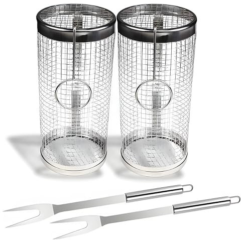 AVOID Cestino per Griglia (2 pezzi, 20×10 cm) Acciaio Inossidabile Griglia per Barbecue de Esterno Rotante - Accessori BBQ All'aperto per Grigliare Verdure, Pesce, Carne - Ideale Regalo per Vacanze