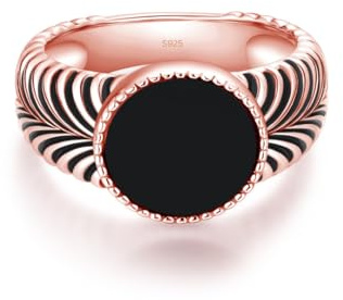 Elegant herrring i 925 sterlingsilver med svart sten – massiv silverring för män – klassisk design, högglanspolerad – smycke för män i silver och roséguld, Silver
