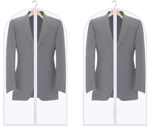 2 Stück Kleiderhülle 60 X 100cm, Kleiderhüllen Transparent, Mottenschutz Kleidersack, Wasserdicht Atmungsaktiv Kleidersäcke für Anzüge Kleider Mäntel Sakkos Hemden Abendkleider Anzugsack Aufbewahrung