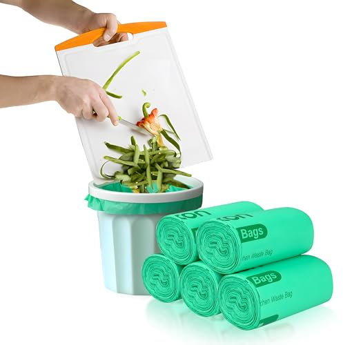 VOXON 100% Biodegradable Food Waste Bags, 1 L x 30 Counts Compostable Bin Liners with Extra Thick 24μm, EN13432 Certified Eco-Friendly Food Waste Bin Bags, 1 Rolls (30 Bags Total)