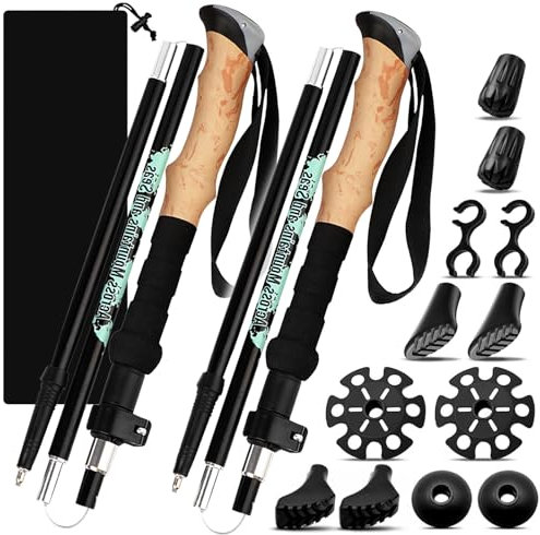 PQETBV Wanderstöcke Faltbar Damen und Herren, Nordic Walking Stöcke, Walking Stöcke Trekkingstöcke mit 6 Paar Gummipuffers für Trekking