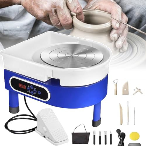 Roue de Poterie Électrique Tour de potier électrique 350 W + écran LCD numérique et pédale, tour de potier de 9,8 pouces, pour travaux d'art en céramique, pour débutants et professionnels