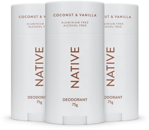 Native Deodorant Womens & Men – Alcohol & Aluminium Free - Coconut & Vanilla Scent - Naturally Derived with Shea Butter, Coconut Oil & Baking Soda - 72 Hour Odor Control (3 Pack, 75ml Each)