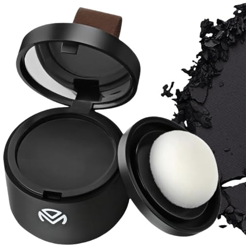 Hairline Powder, Hair Root Touch Up Concealer, Natural Black Hair Root Touch Up Concealer, Bald Spot Concealing Hairs Powder for Women and Men, Includes Mirror & Puff, Windproof & Sweatproof