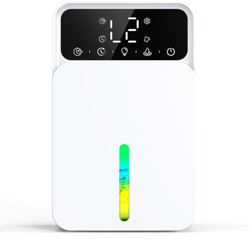 Deshumidificateur d air 1500ML, Déshumidificateur Portable, avec éclairage LED 7 couleurs, Dégivrage Automatique, Arrêt Automatique, Déshumidificateur Domestique