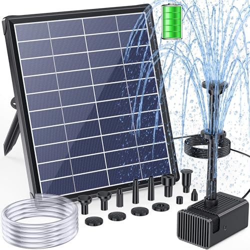 POPOSOAP 6.5W Solar Pond Pump with Battery Backup 3000mAh for Cloudy Days