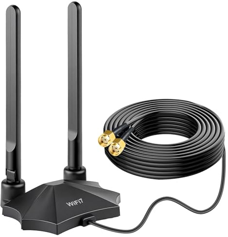 Nelawya WiFi 7-antenn magnetfot 9dBi WLAN-antenn med RP-SMA-kontakt för WiFi 7/6E router PC stationär dator PCI-E-kort Asus Gigabyte spelmoderkort