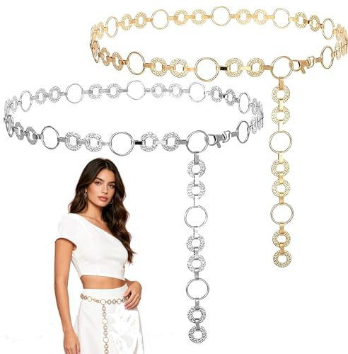 ZKFSIE Chain Belts for Women, Gold White 2 Pack Adjustable Waist Chains