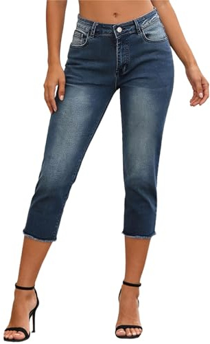 Jeans pour Femme Stretch Skinny Taille Basse Trois Quarts Pantalon en Jean Fente à l'ourlet Pantacourt décontracté d'été Pantalon 3/4