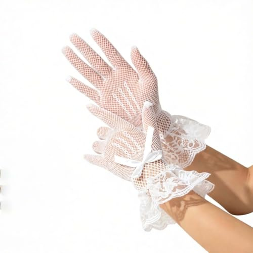 PureBowlic fisknät spetshandskar rosett manschett elegant festkläder | Andningsbart nättyg, elegant bågmanschett, stretch för passform, perfekt för fester, bröllop, dans