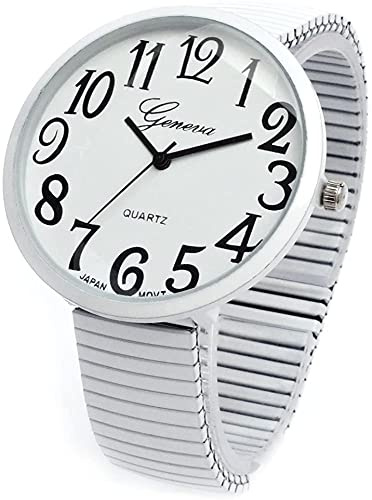 White Super Large Face Flat Stretch Band Easy to Read Watch