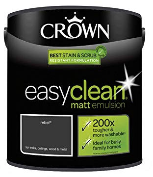 2.5L CROWN Easy Clean MATT Emulsion Multi Surface Paint That can be Used on Walls, Ceilings, Wood and Metal. Stain & Scrub Resistant Formula – Rebel
