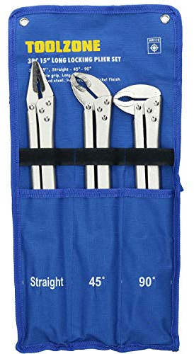 3pc 15” Extra Long Nose Locking Pliers Mole Grips Straight 45 + 90 Degree Bend