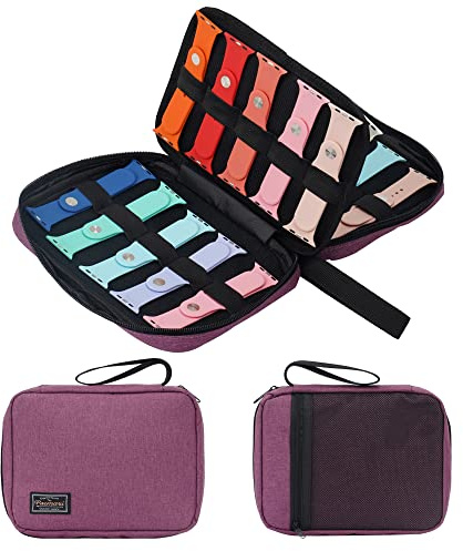 PACMAXI 20 Watch Bands Storage Carrying Case Compatible with Watches,Expandable Watch Band Holder Stores 20 Watch Bands Fit for Most Sizes of Watch Straps,Organizer for Watch Bands, Bag Only (Purple)
