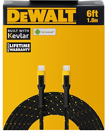DEWALT Heavy Duty USB C Cable, Jobsite 60 Watt USB C Cable, High Speed Type-C to Type-C, Fast Charge PD USBC Fast Charging Cord for iPhone 16/15 Plus Pro Max, MacBook, iPad, Samsung Galaxy, 6 ft
