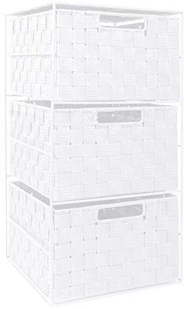 EHC Woven 3 Drawer Storage Unit Cabinet For Bathroom, Bedroom - White
