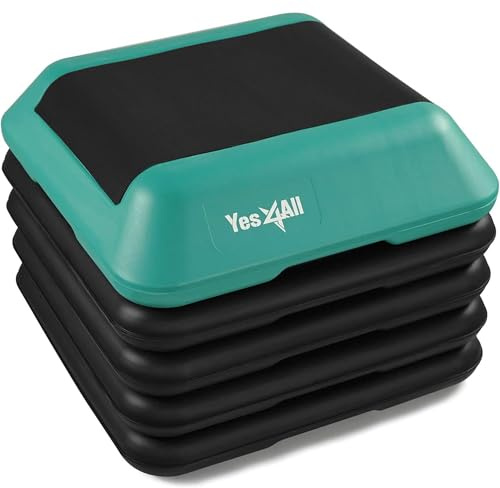 Yes4All Piattaforma aerobica regolabile in altezza 40,6 x 40,6 cm con 4 rialzi per palestra a casa, allenamento, fitness, cardio e salti (verde acqua)