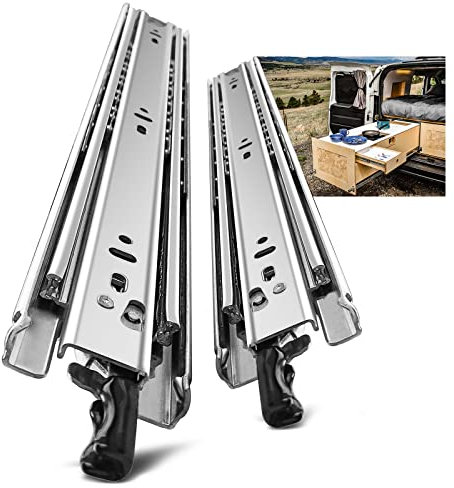 AOLISHENG Guias Correderas Para Cajones Con Freno 350mm Rieles Para Cajones Extensión Completa 68 KG Capacidad Carga Guías Laterales Para Cajones Con Rodamiento de Bolas 1 par (2 piezas)