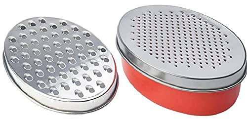 MAGICVOGEL Käsereibe mit Behälter,Edelstahl 2 Reibeflächen Küchenreibe Gemüsehobel Zitronenschaber Parmesanreibe Kartoffelreibe Gurkenhobel Handreibe mit Box (Rot)