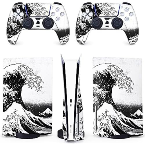 BelugaDesign PS5 Wave Japanese Skin | Painting Great Kanagawa Vinyl Cover Wrap Sticker Full Set Console Controller | Compatible with Sony PlayStation 5 (PS5 Regular Disc, Black White)