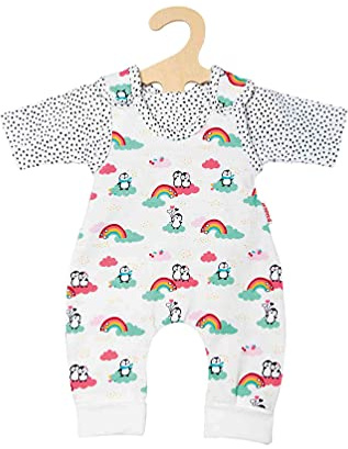 Heless 2185 - Set di abbigliamento per bambole a pois pinguino, 2 pezzi con pagliaccetto e maglietta, taglia 35-45 cm