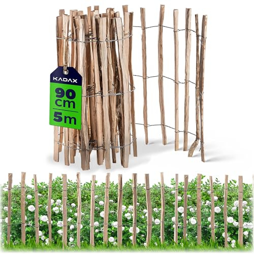 KADAX Recinzione in nocciola, recinzione in legno di nocciola, recinzione da giardino in diverse misure, resistente alle intemperie, recinzione in legno naturale (7-9 cm) 90 x 500 cm)