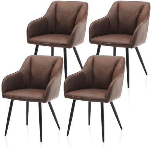 TUKAILAI Esszimmerstühle aus Kunstleder,Küchenstuhl Polsterstuhl Armlehnstuhl mit Armlehnen,Rückenlehnen,weiche Sitzpolster,Modern Sessel für Küche Esszimmer Wohnzimmer (Kunstleder×4, Braun)