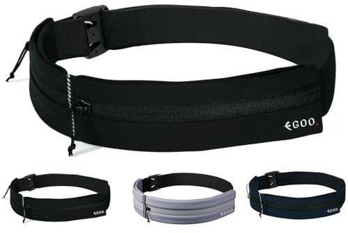 EGOO - Water Resistant Running Belt with Adjustable Elastic Strap, Lightweight Large Capacity Sports Waistpack with Dual Pockets for Running, Workout, Walking, Biking, Travel & Outdoor Activities