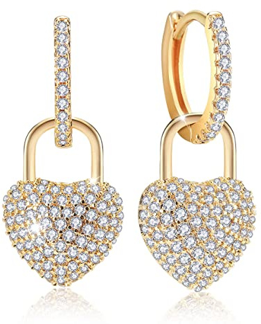 Richapex boucles d'oreilles Femme 18K Plaqué Or Boucles d'oreilles Créoles Fantaisie Cœur Pendantes Boucle d'oreilles Creoles Bijoux, idee cadeau anniversaire femme