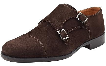 TIMONELLI - Monkstrap Piel Serraje y Cierre Doble Hebilla para Hombre Color marrón Serraje Hombre Color: MARRÓN Talla: 46