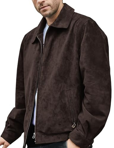 FLAVOR Veste Bomber en Cuir Véritable et Daim Manteau Décontracté pour Homme (Marron Foncé, XL)