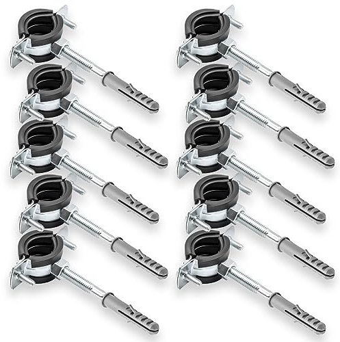 10 x collier simple pour tuyaux + 10 x chevilles + 10 x tire-fonds – kit de fixation facile pour tuyauterie – pour installations sanitaires et de chauffage – 3/4 25-29mm