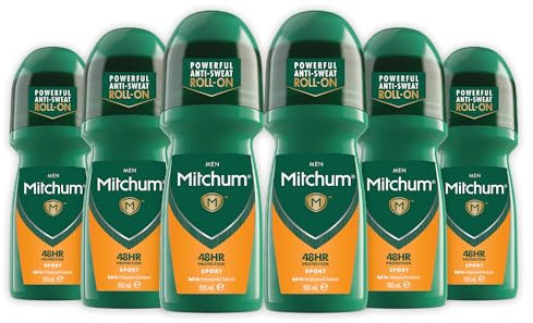 Mitchum Men 48HR Protection Roll-On Deodorant and Antiperspirant (100ml) Sport, Dermatologist Tested (Pack of 6)