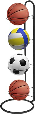 WEYUSUENLI 2024 New Ball Storage Rack，4 Tier Cube Ball Storage Holder，Basketball Football Holder Carbon Steel Heavy Duty Basketball Stand Painted Nail-Free Multi-Purpose Vertical Ball Rack