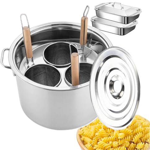 forplubossmmp Set di Utensili Manuali per Spaghetti con Cestello Scolapasta | Pentole per Pasta, Pentole per Vermicelli+Coperchio in Acciaio Inox Appendibile | Pentola da Cucina per Campeggio,3-Hole