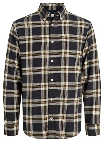 JACK & JONES Jjeclassic - Camiseta de Franela a Cuadros, Negro, L