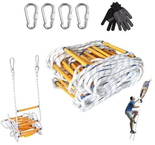 Fire Escape Ladder, 16 Ft Safety Escape Rope Ladder 2-3 Story, Emergency Evacuation Ladders with Spring Hook， Flame Resistant Ladder for Kids and Adults(164FT/50M)
