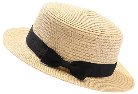 JJDreams Hut Damen Sonnenhut Strohhut Fischerhut Damen Sommerhut mit Schleifende Strohhut für Reise Urlaub und Strand, Beige