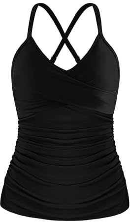 Ocean Blues Women's Tummy Control V-Neck Tankini Top Only Black