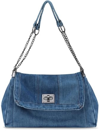 OPLERT Denim Umhängetaschen für Frauen Retro Hobo Geldbörse mit verstellbarer Kette Mode Tote Handtaschen
